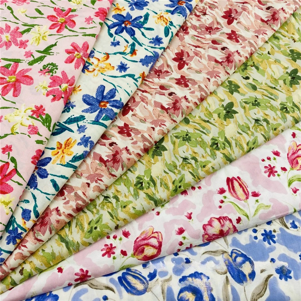

60S Cotton Imitation Tencel Floral Printed Fabric Soft Breathable Shirt Dress Clothing Material