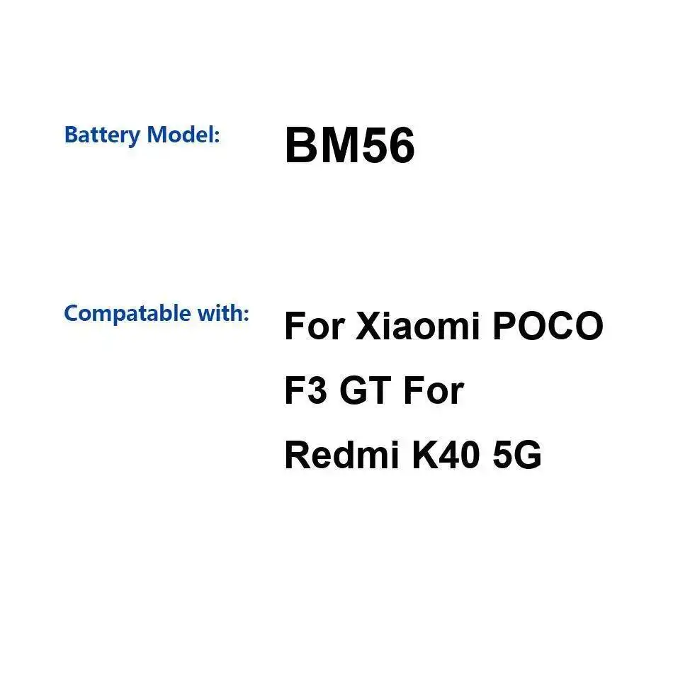 

Для Xiaomi Poco F3 GT Redmi K40 5G долговечная батарея для мобильного телефона BM56 с высоким разрешением 5065 мАч