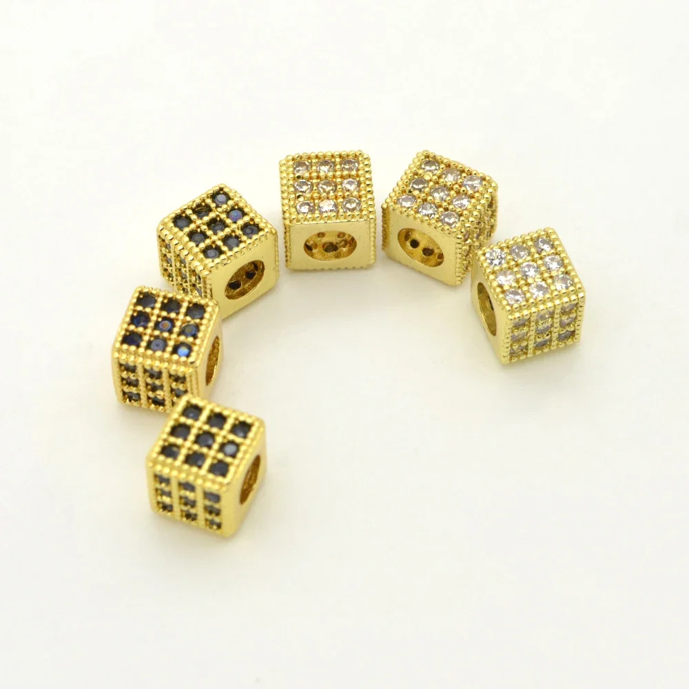 

4Pcs Square Spacer Beads for Diy Bracelet Chain Necklace Making Supplies Plated Brass Inlay Zircon Jewelry Accessories Wholesale