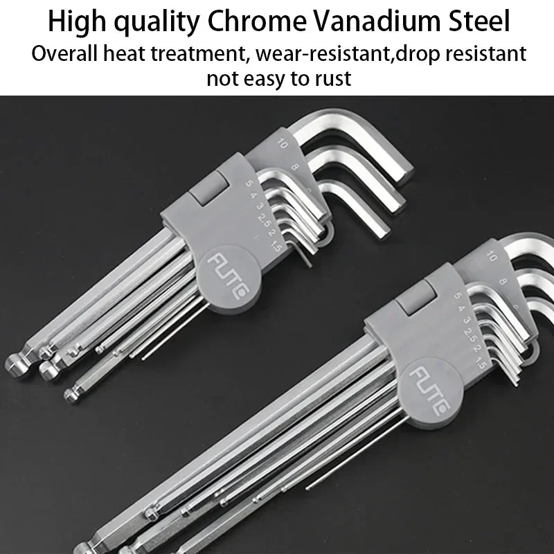 FUTE 9pcs/Set Inner Hex Key Wrench Set Double-End Screwdriver Key Hexagon Flat Ball Torx Star Head Spanner Key Set Hand Tools