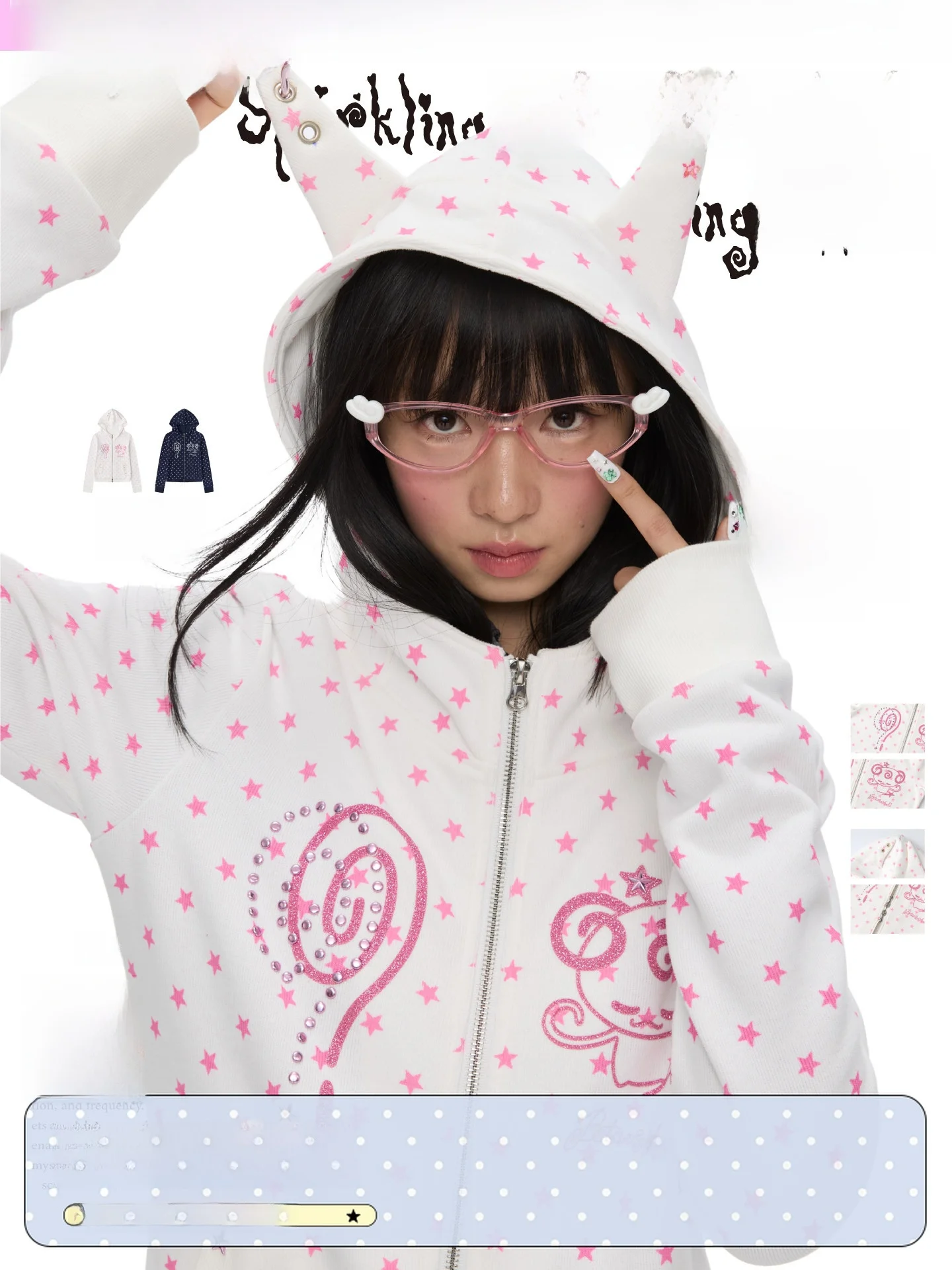 

BENAND Women's Slim Fit Hoodie Jaet Double Zipper Fla Poer Little Devil Design Spring Autumn ort Length Cotton Polyester