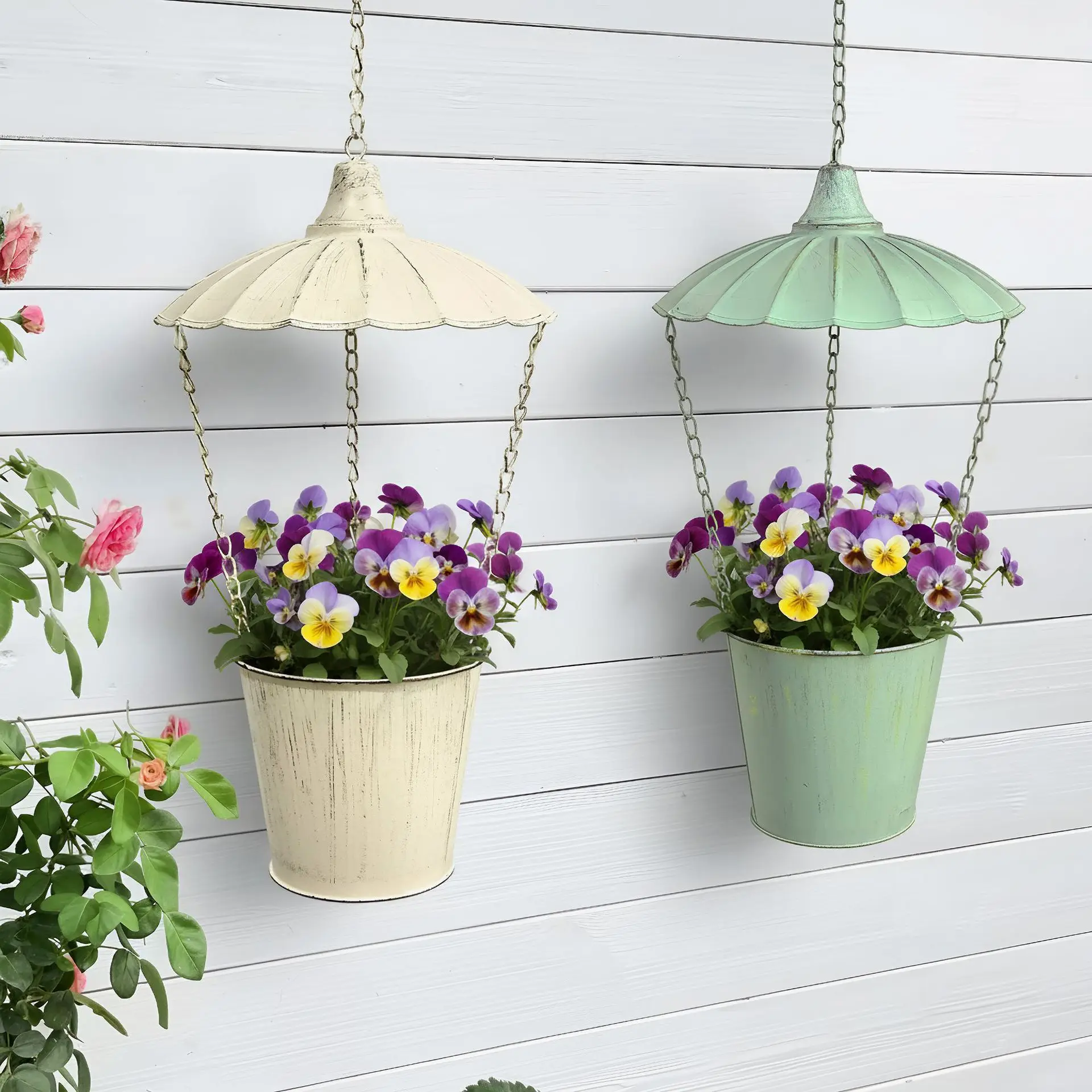 Temu cross-border parachute hanging basket outdoor wrought iron hanging courtyard garden hanging decorative potted flower