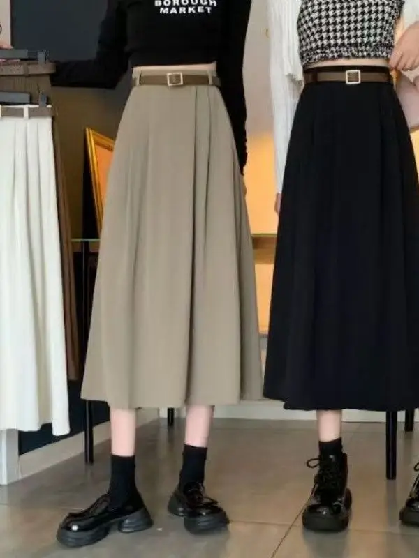 

High Waist A-Line Pleated Skirt for plus Size Women Spring Summer New Design Korean Style Commute Casual Thin Material