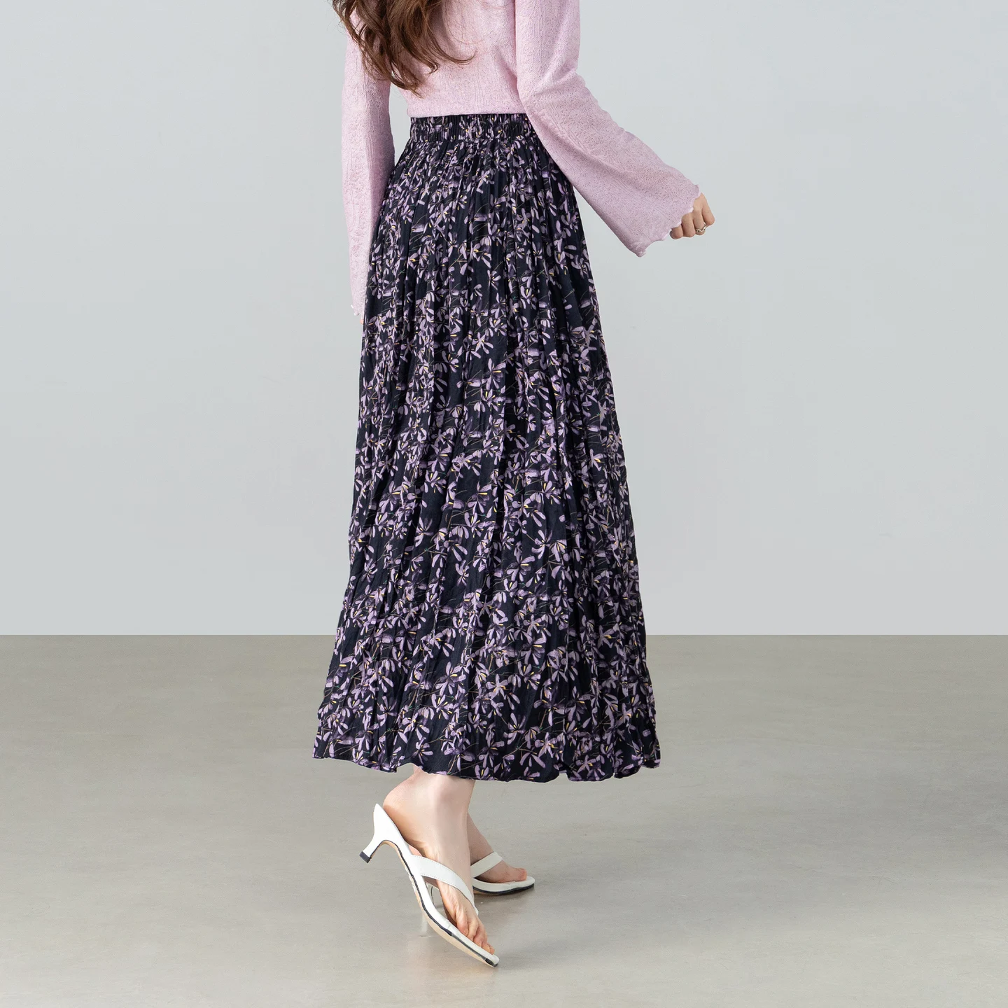 SENTUBILA Women's Purple Printed Long Skirt 2026 Spring Fall Summer Elastic Waist Floral Print Skirts Ladies Clothing W61QF5798