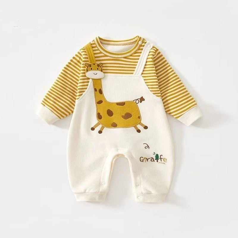 

Unisex Baby Jumpsuit for Spring/Autumn Outdoor Wear Boys Girls Cute Splicing Long Sleeve Romper Soft Comfortable Clothing