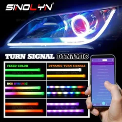 Car RGB LED Strips Dynamic Sequential Flowing Running Lights Switchback Lamps 60cm Multi-color Flexible Strips Car Accessories