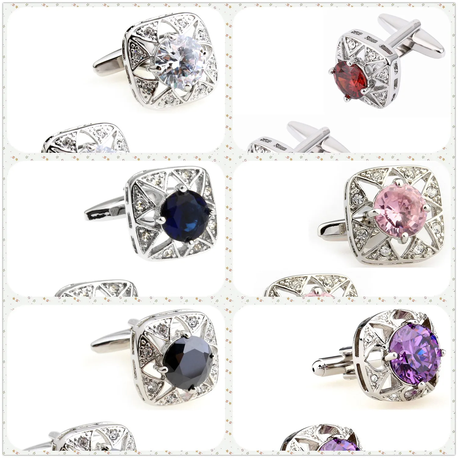 

6 Styles TZG Stone Cufflinks Men Cuff Links 6 Colors 1 Pair Shipping