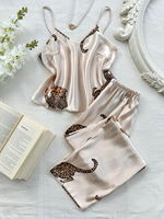 Comfortable Fashionable 2pcs V-Neck Leopard Print Suspender Long Pants Pajama Set