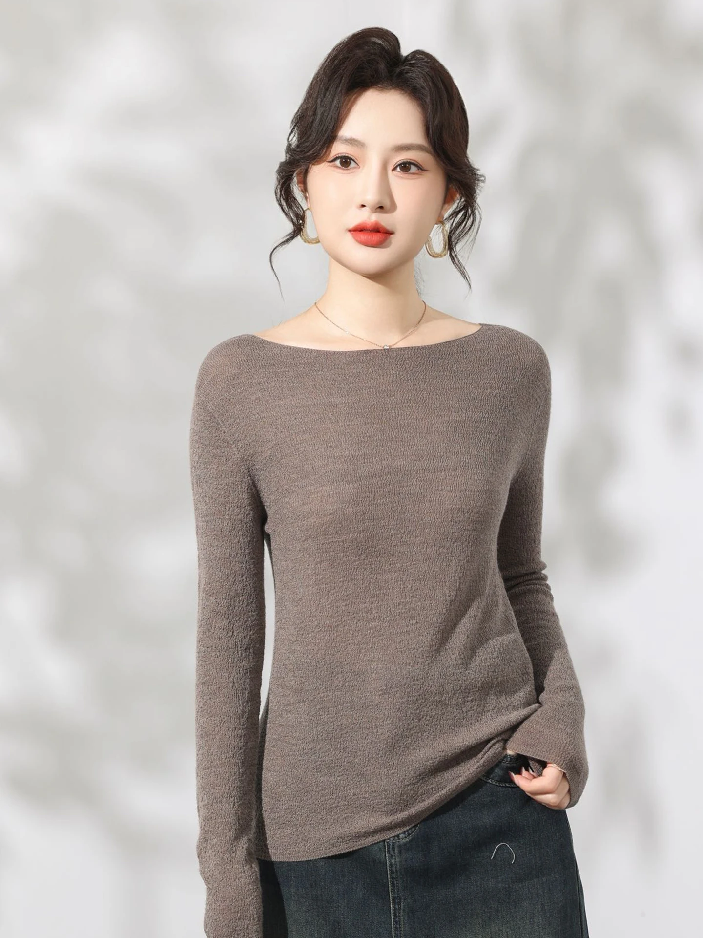 

Новые женские футболки из 100% мериносовой шерсти, камвольные, весенне-осенние, вязаные, уютные пуловеры с длинным рукавом, однотонные блузки