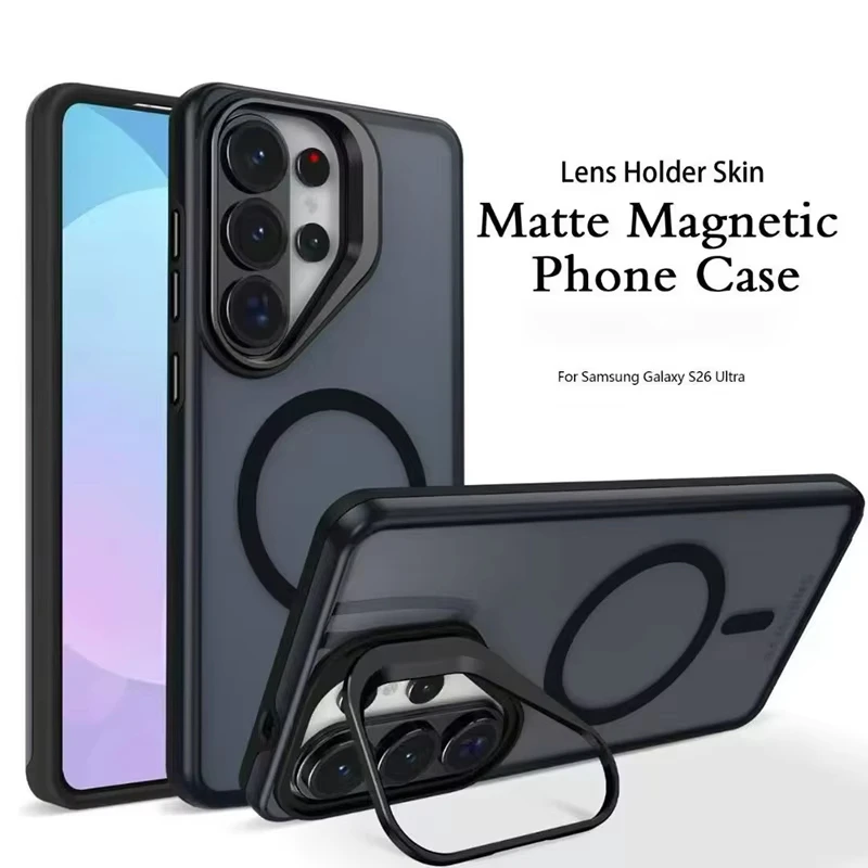 Metal lens invisible bracket phone case · For Samsung S26Ultra S23 S24 S25Plus FE A16 A17 A26 A35 A36 A55 A56 lens bumper