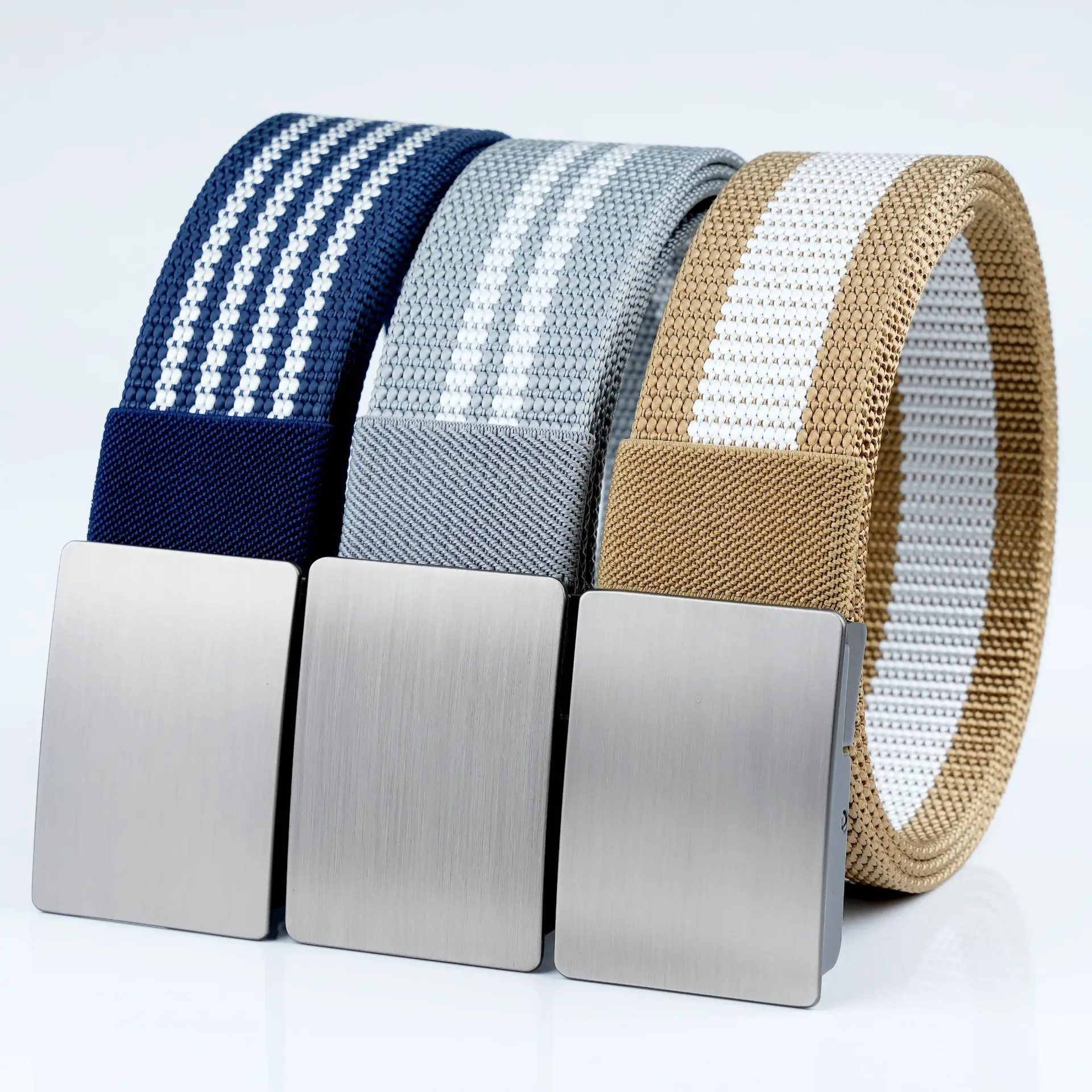 Men's canvas waist belt with smooth buckle, casual and versatile nylon belt, thickened and non perforated pants buckle head