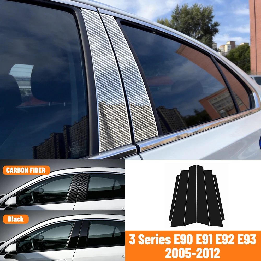 Bright Black Carbon Fiber Door and Window B C Pillar Sticker Suitable For BMW 3 Series E90 E91 E92 E93 2005-2012 2006 2007 2008