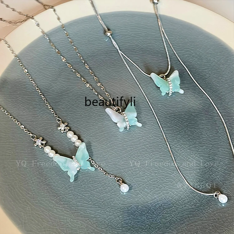 

Chinese Blooming Butterfly Fine Necklace Female Temperament High Sense Special Interest Clavicle Chain Neck Chain Accessories