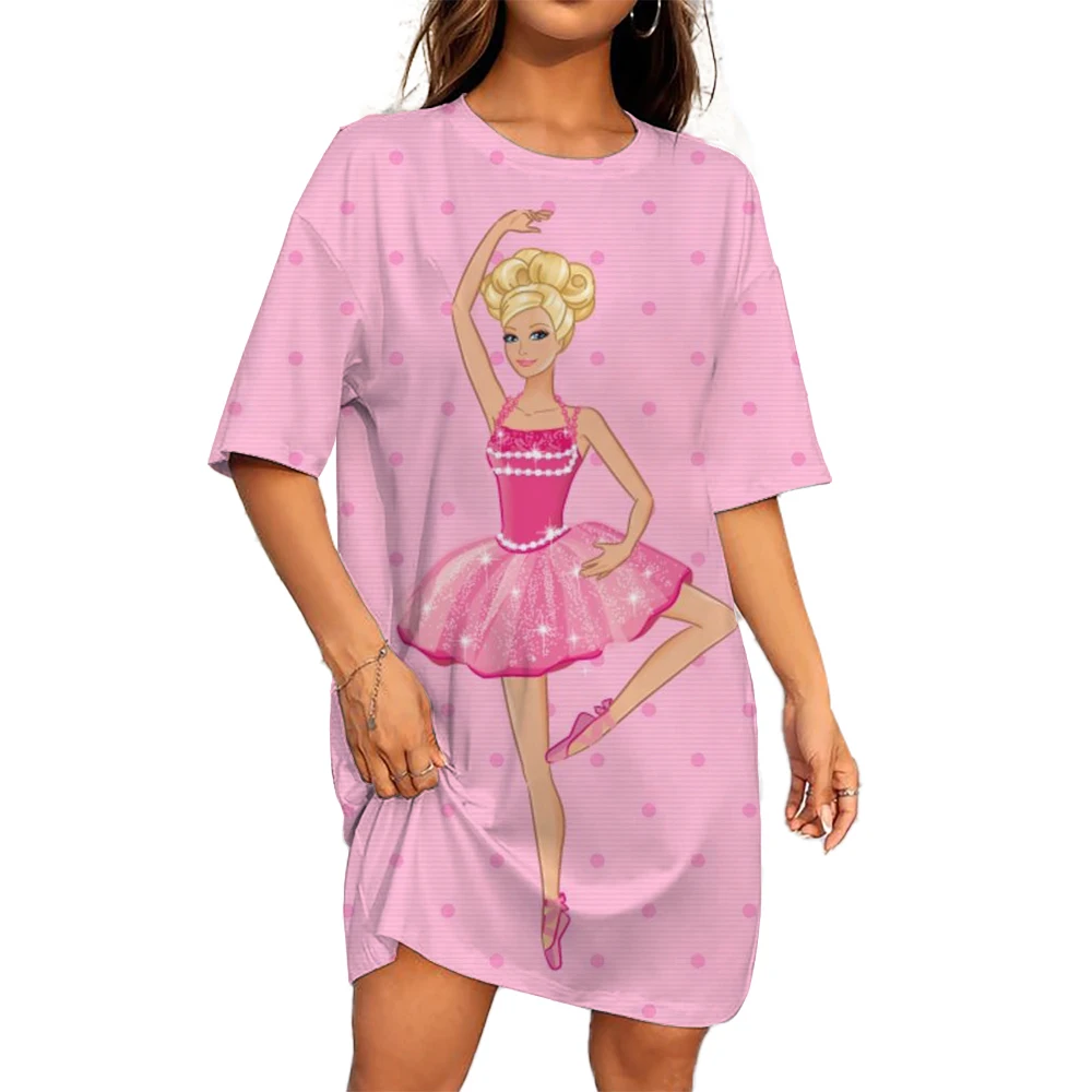 

Fashion Barbie Princess print Women Dress Casual Short Sleeve O-Neck Print Loose A-Line Dress Summer Casual Sundress