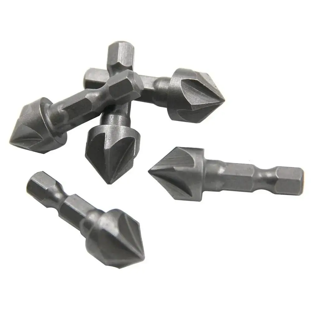 1Pcs/2Pcs 1/2 Hexagonal Handle Five Sided Chamfering Tool 6 Flute Countersink Reaming Woodworking Hole Opener 12.5mm Facer Hole