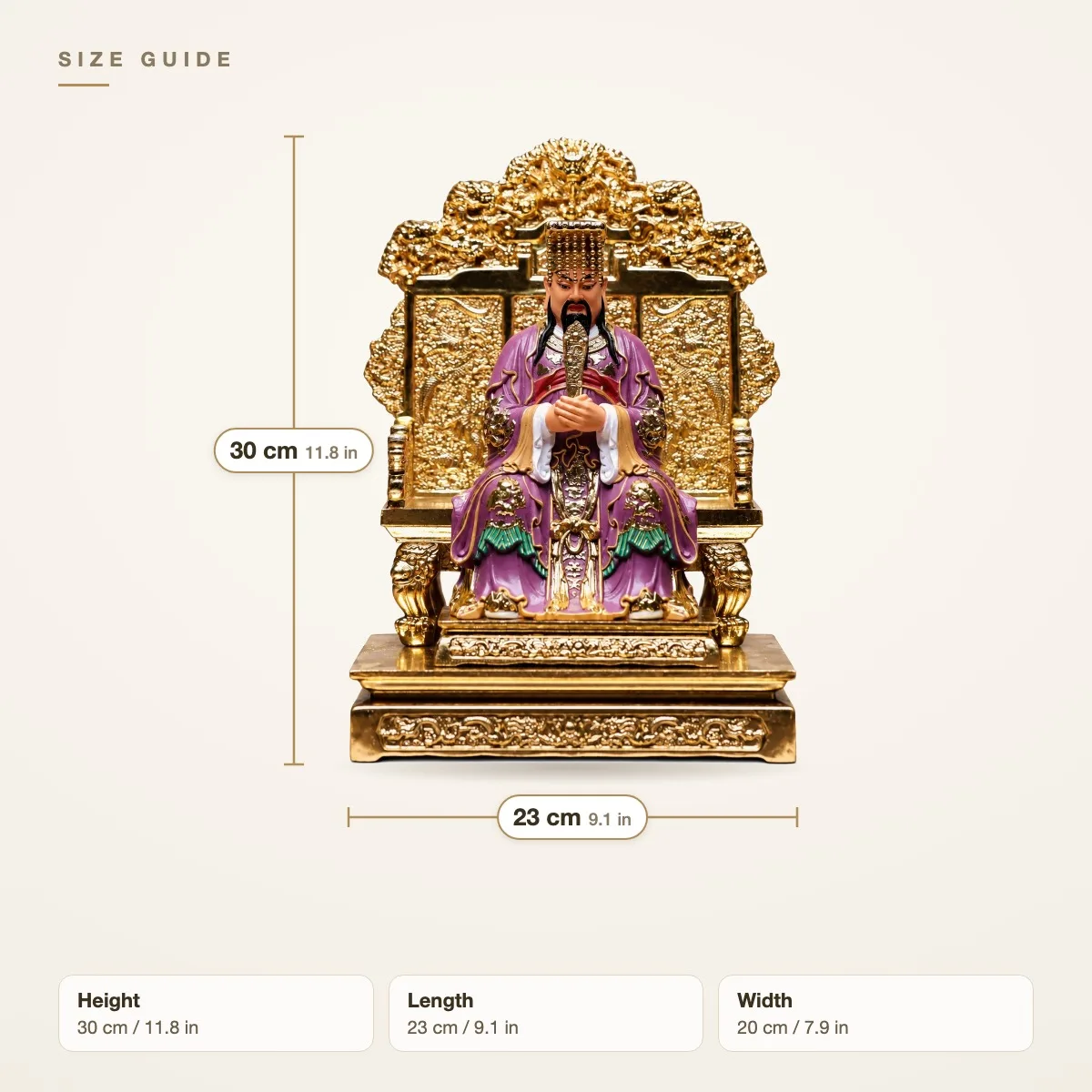 Hand Painted Gold Trim Wood Carved Jade Emperor and Ziwei Emperor Daoist Statue Traditional Home Altar Tabletop Decor Gift