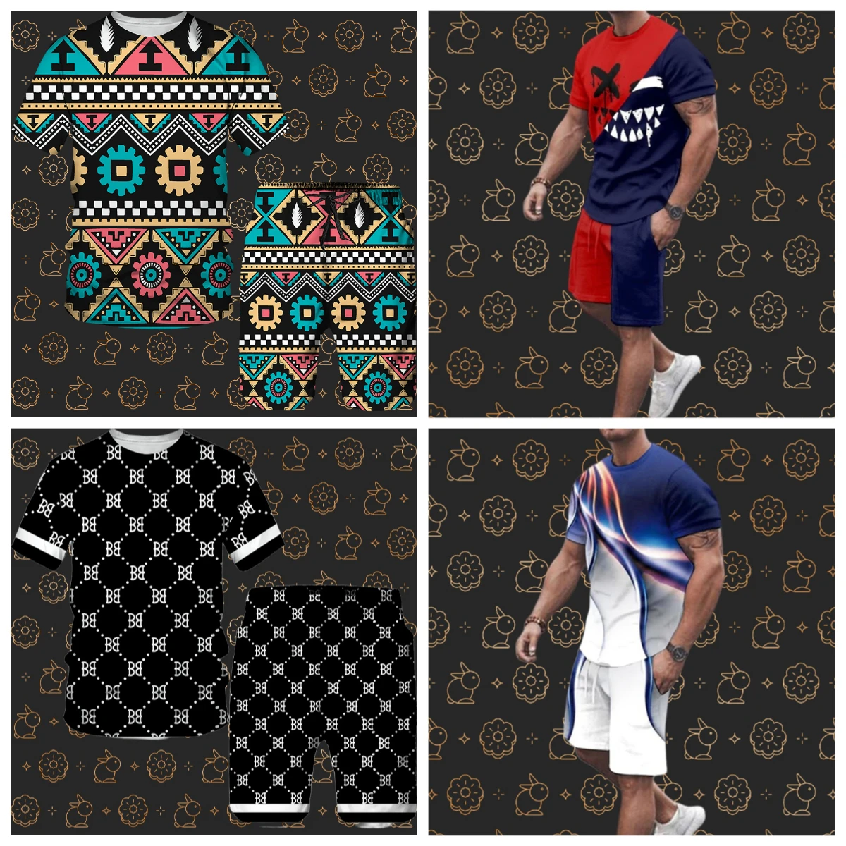 

Trendy Men's Sporty Short Sleeve T-Shirt and Shorts Set Patchwork Design Casual Wear Comfortable Breathable From Mainland China