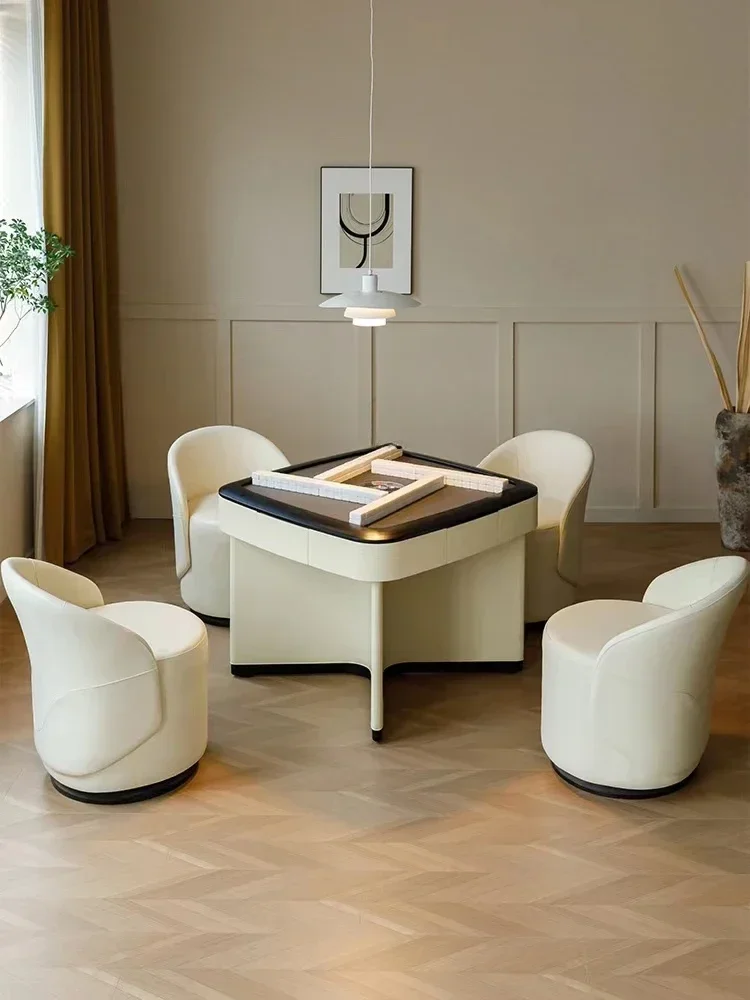 

Italian-Style Light Luxury Solid Wood Mahjong Table Automatic Home Entertainment Leather Multi-Functional Chess and Card Table