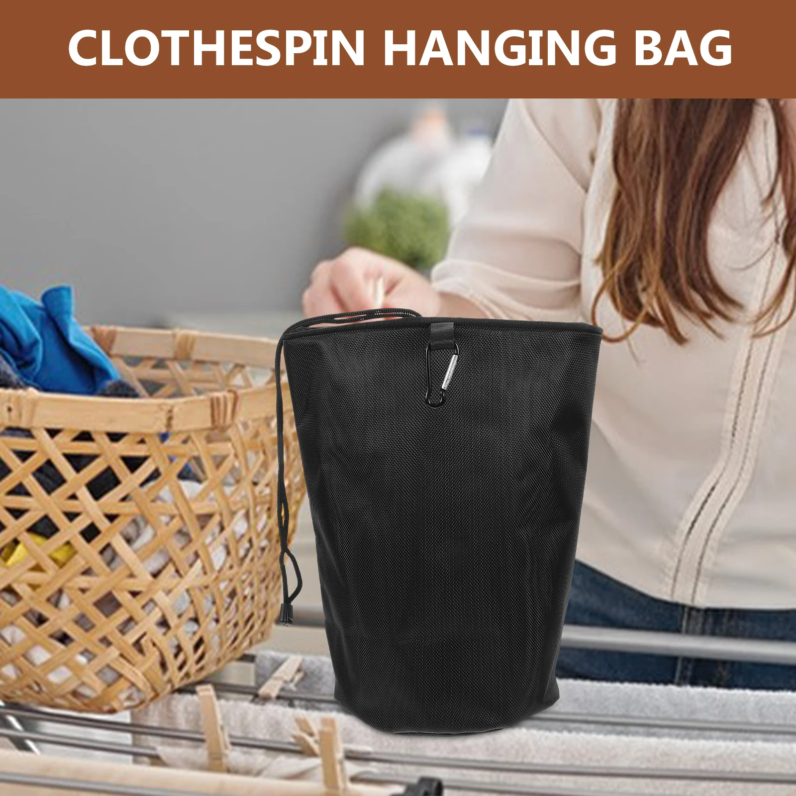 

Drawstring Clothespin Hanging Peg Organizer Laundry Clothes Pin Bag Black for Outdoor Laundry Multi-Functional Bag Space