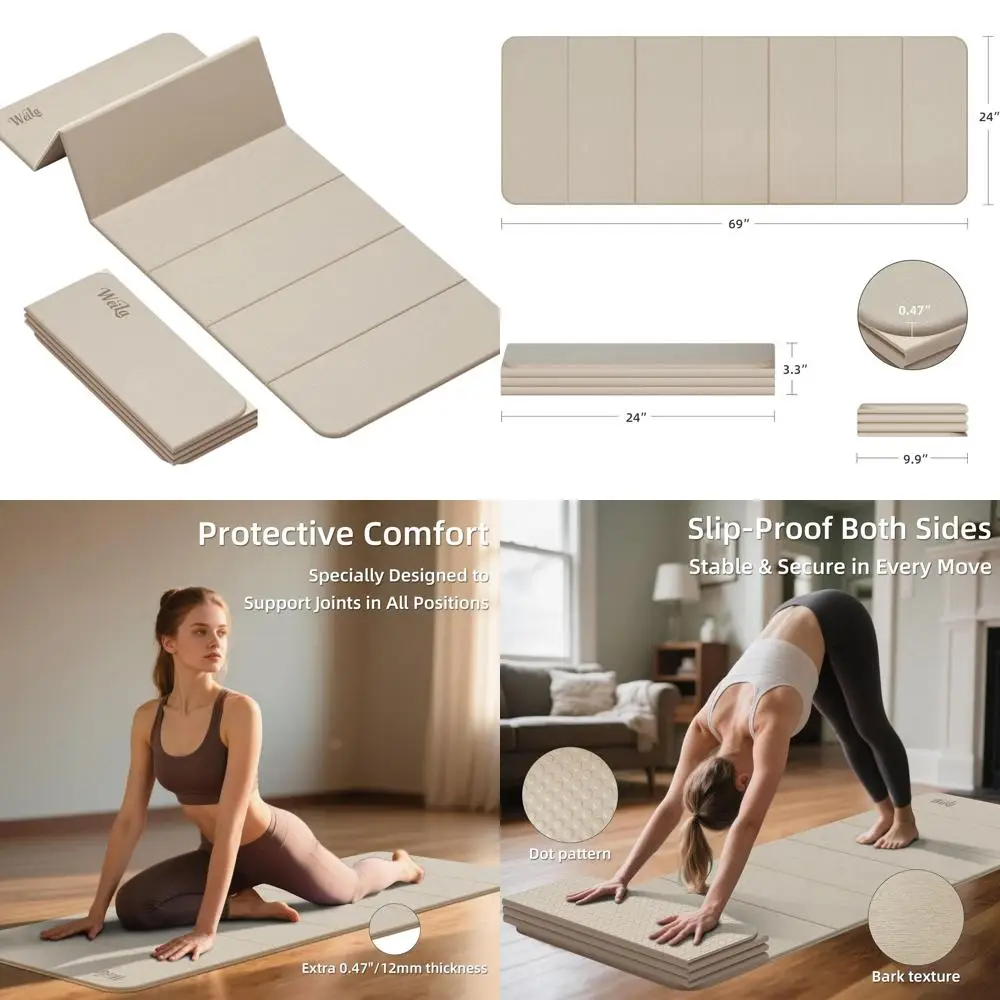 

Толстый коврик для йоги 1/2, 69x24, без запаха, для домашнего спортзала, нескользящий, для мужчин и женщин, складной для путешествий и кемпинга