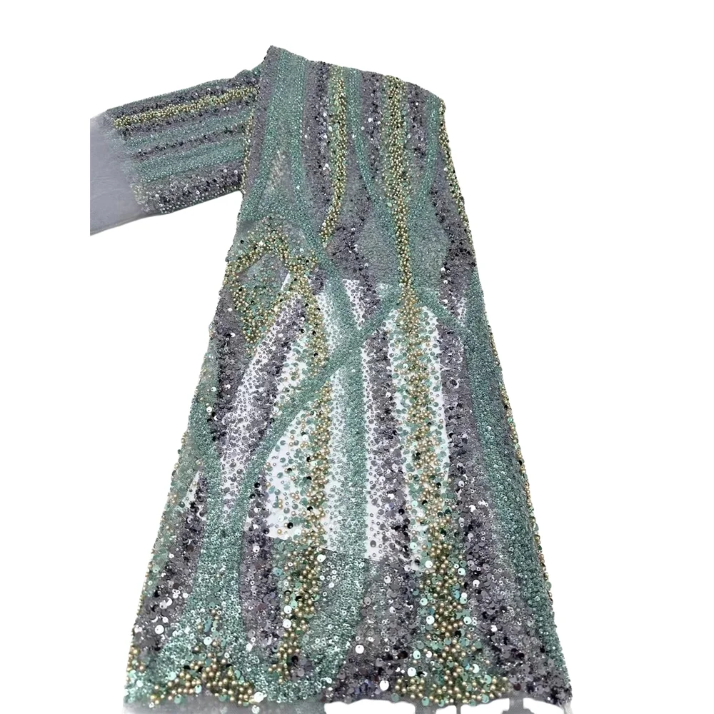 

Embroidery French Net Lace Fabric High SYJ-1406484 Sequins Tulle Lace Fabric with Beads Sequins for Party Wedding