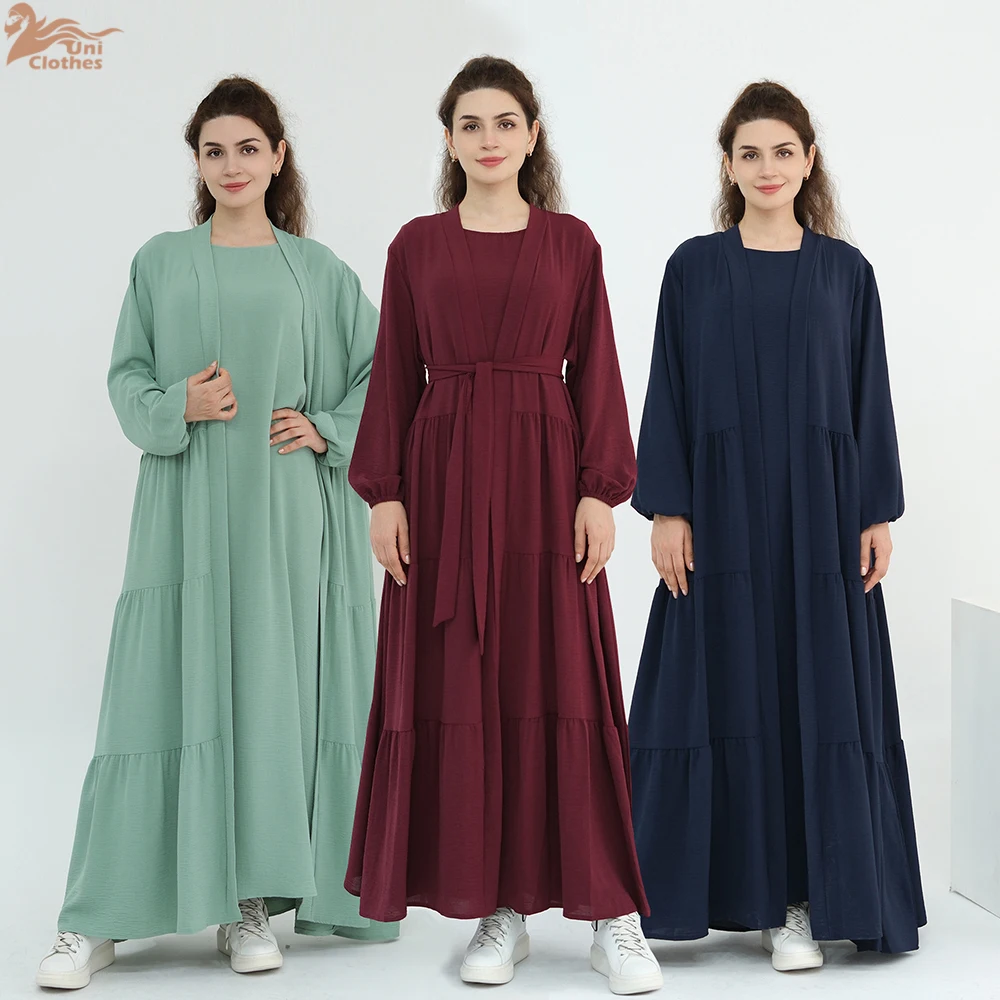 

Uni Women's Dresses Abaya 2025 Islamic Clothing Modest Abaya Cardigan and Inner Dress 2 Piece Abaya Set