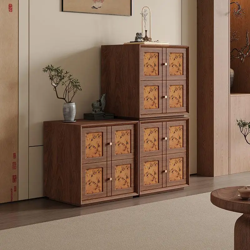 Song's Aesthetic Module TV Cabinet Free Combination  Short Cabinet Black Walnut Solid Wood Floor-to-ceiling Bookcase