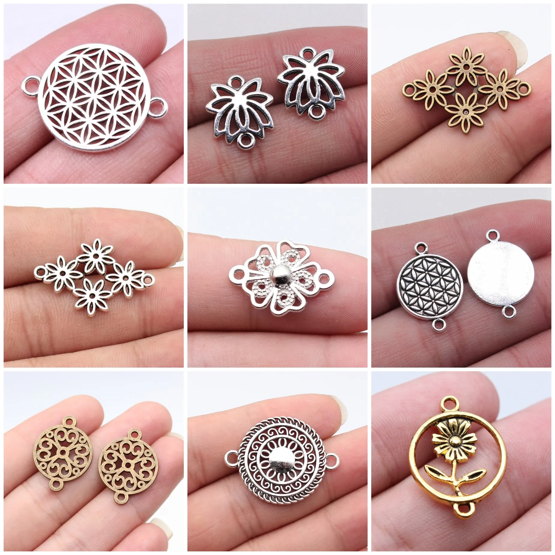 Floral Slice Flat Jewelry Connectors Findings For DIY Bracelet Necklace Making Supplies
