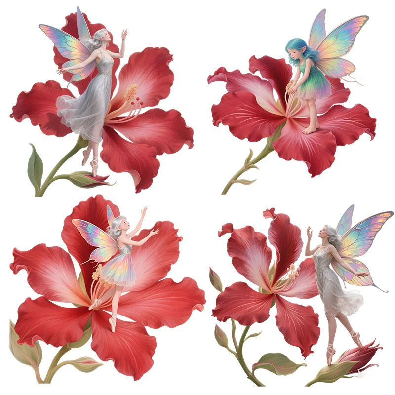 Three Ratels CEE144 Bright red flower elf flower art wall stickers for home decoration