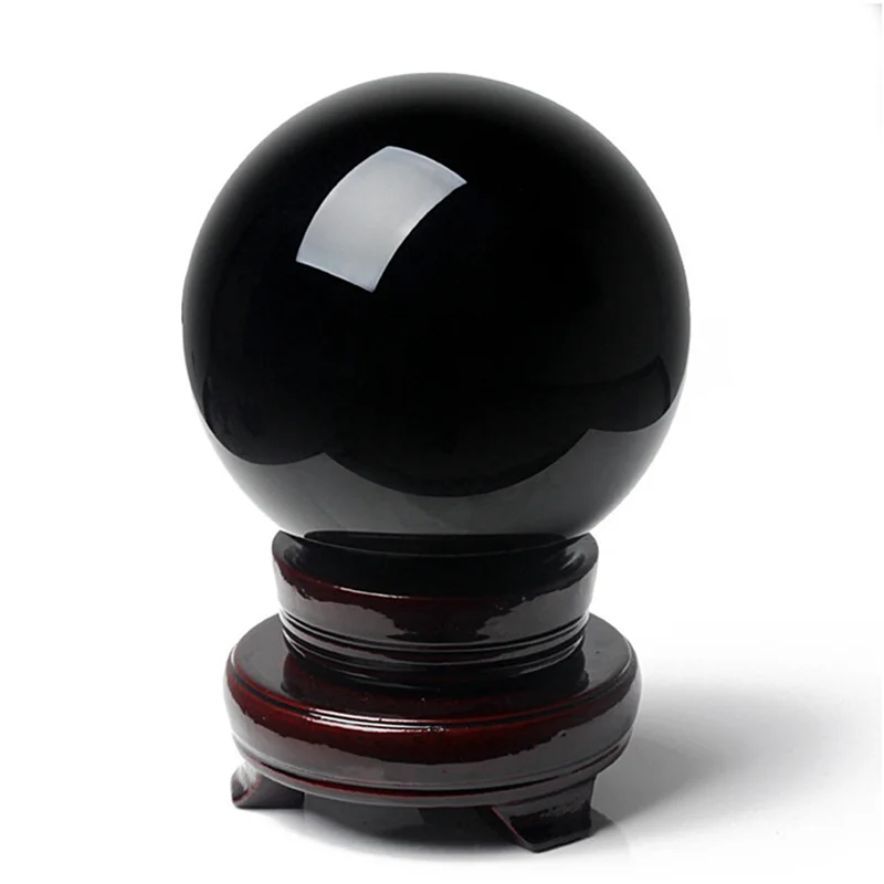 

AB30-3Pcs 80MM Natural Black Sphere Large Crystal Ball Healing Stone With Base