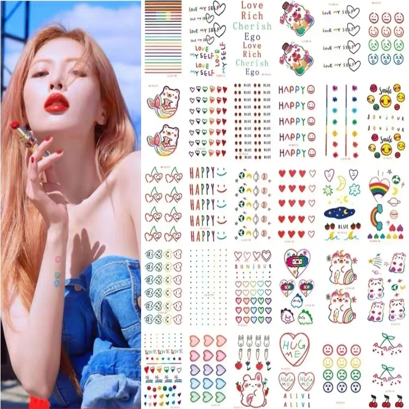 30pcs Temporary Fake Tatoo Waterproof for Women Girls Line Love Color Hand Wrist Finger Tattoo Sticker Tatuajes Temporales Mujer