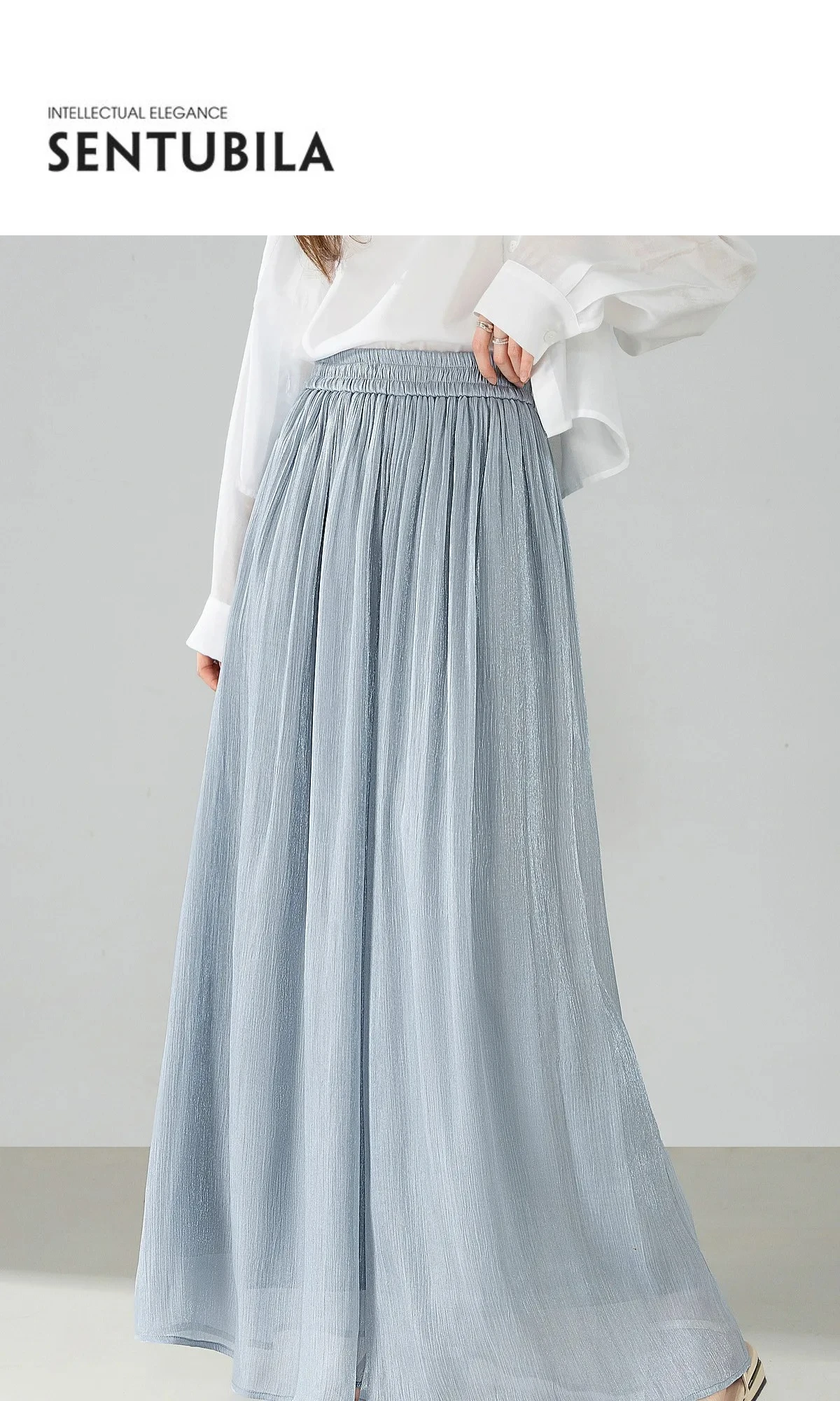 SENTUBILA Büro Einfacher, leichter, schimmernder Rock in Lila, Damen-Sommerhose mit elastischem Bund, Taschen, fließend, lässig, Culottes 162KF7358 – Detail 1