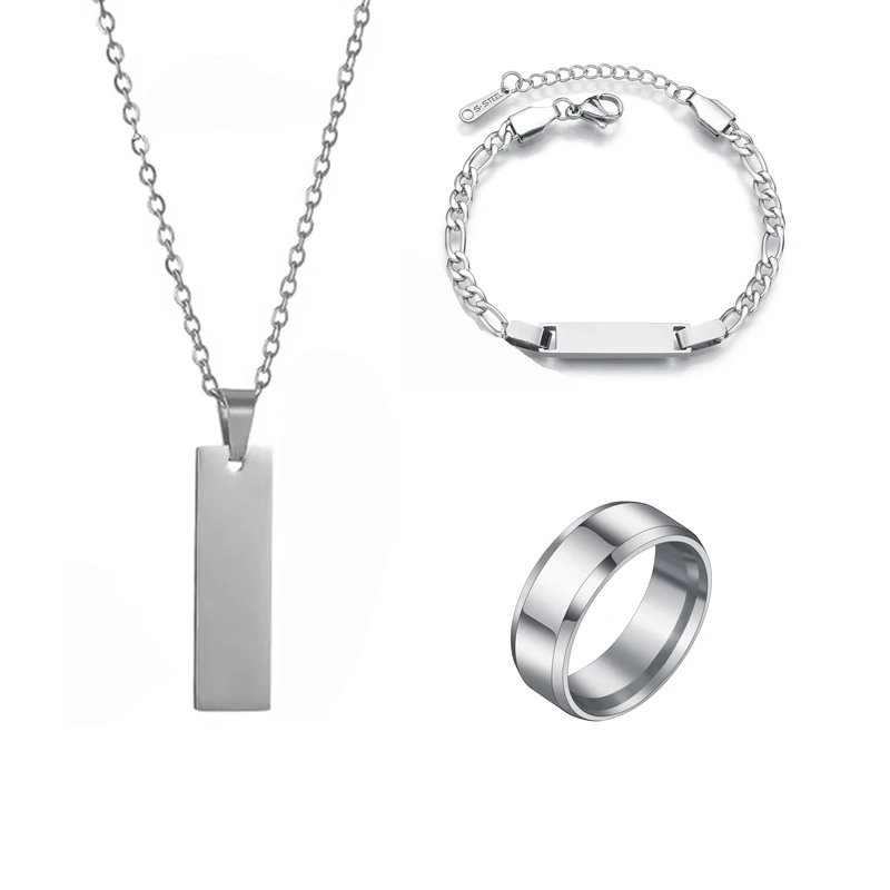 Spark Personalized Custom Thick Chain Engrave Name Date Necklace Bracelet Ring For Men Women Jewelry Set  Birthday Gifts - view 4