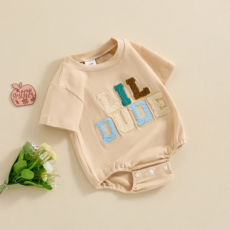 

Newborn Baby Boy Clothes Little Dudue Embroidery Short Sleeve Bubble Romper Infant Summer Outfit