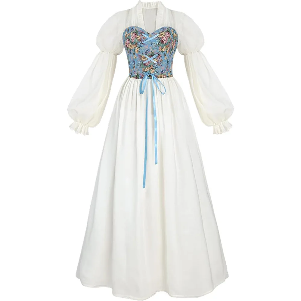 Vestido gótico medieval para mulheres, vintage, manga longa, vestido de querida, vestidos em corte, banquete formal, baile e festa