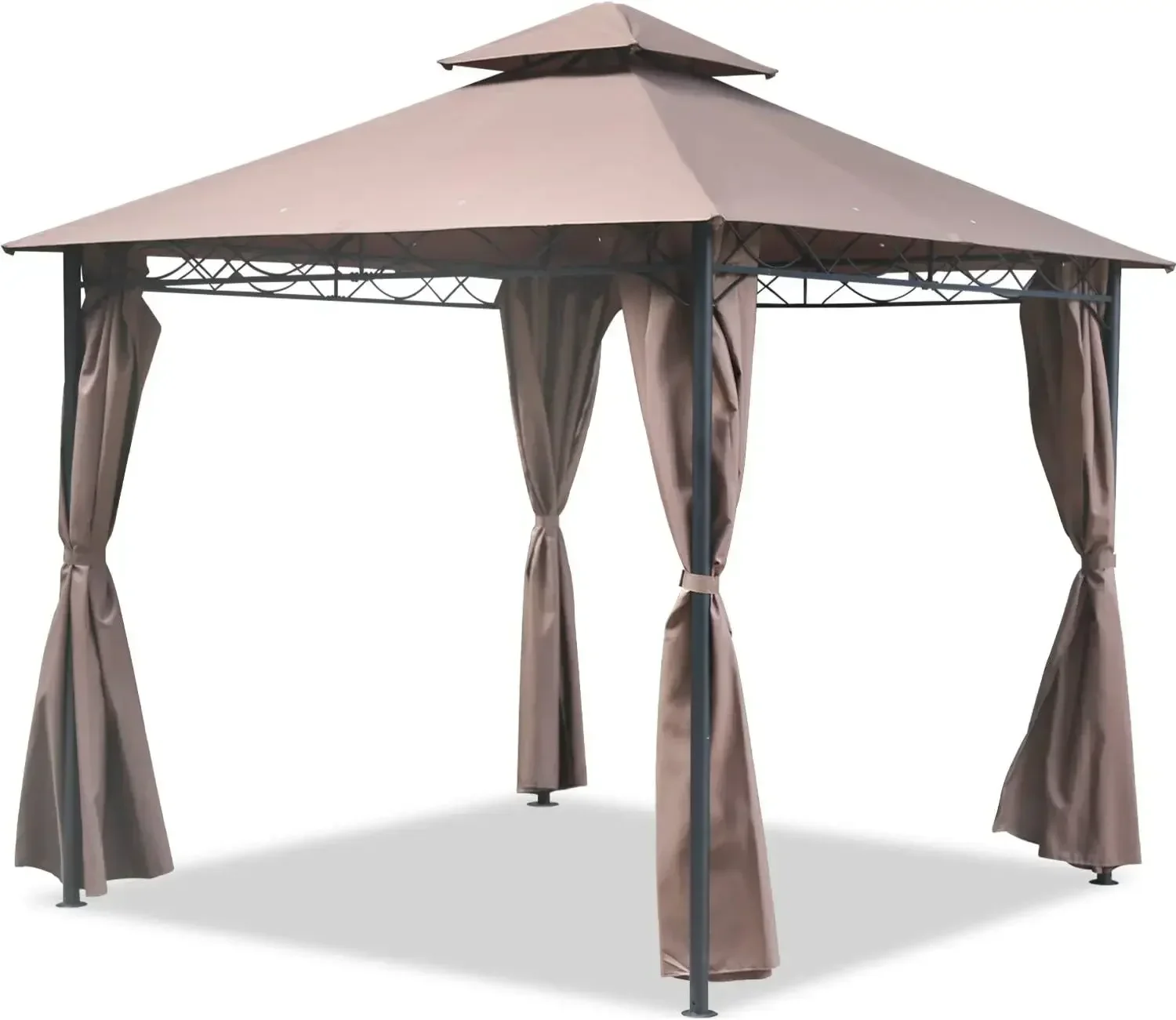 

10'x10' Outdoor Patio Gazebo Heavy Duty Steel Frame Canopy with Double Roof, Privacy Curtains, for Garden, Backyard, and Lawn