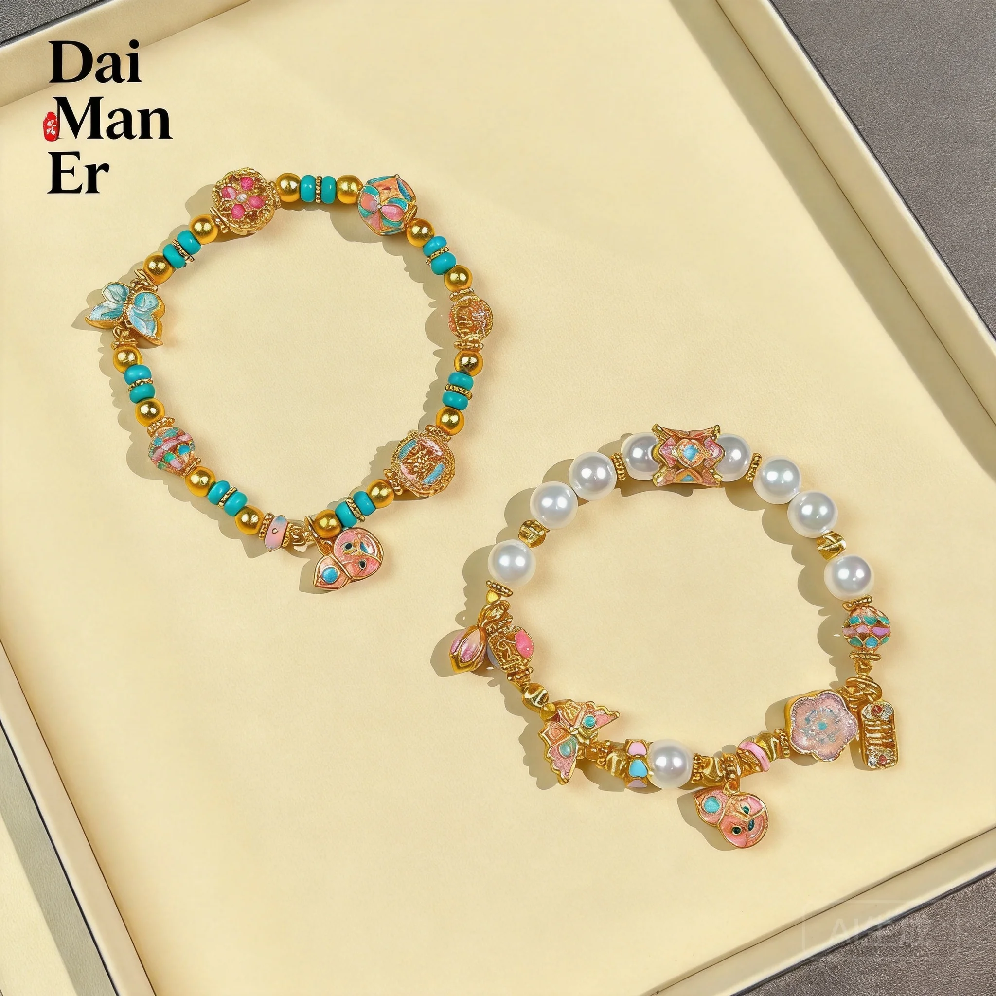 

Chinese Style Lucky Blessing Enamel Bracelet For Women Faux Pearl Butterfly Gourd Charm Bracelet Fortune Attracting Delicate Jew