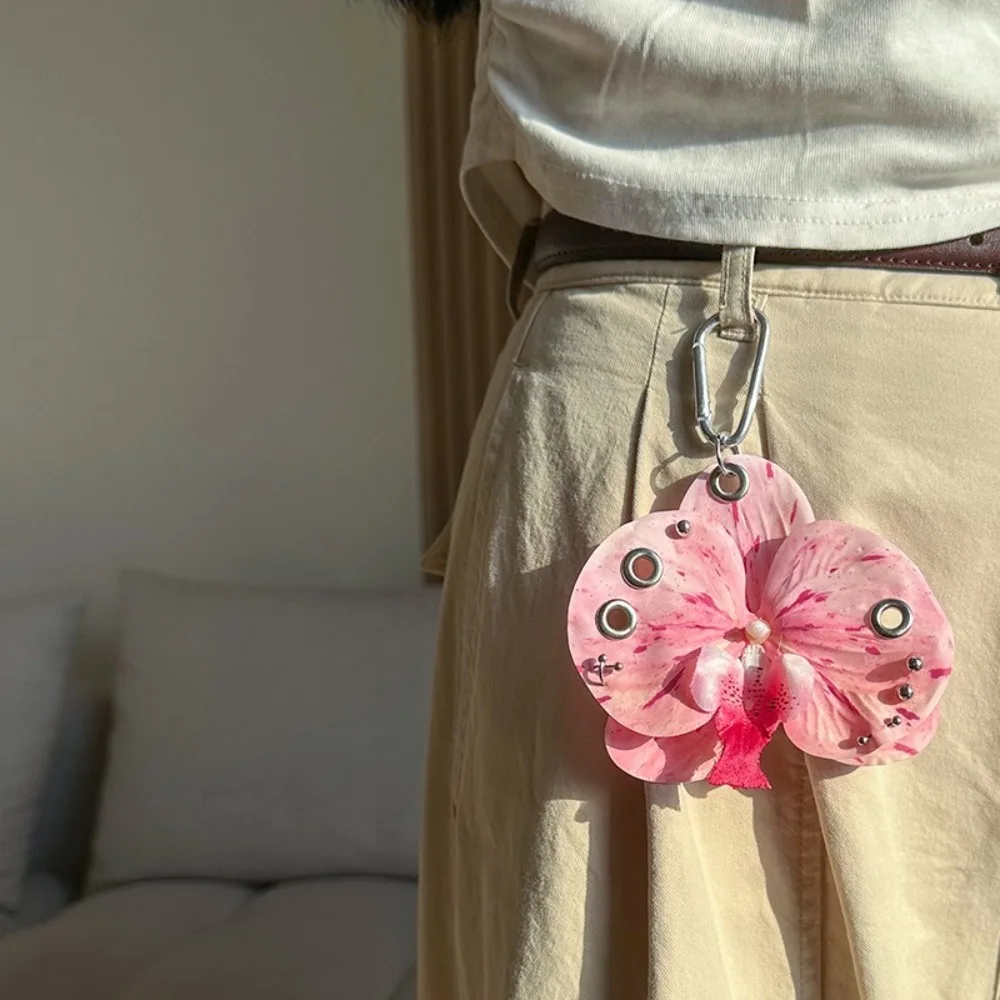 Sweet Simulation Flower Orchid Lily Keychain Backpack Decoration Gifts Simulation Flower Keyring Colorful Flower Bag Pendant