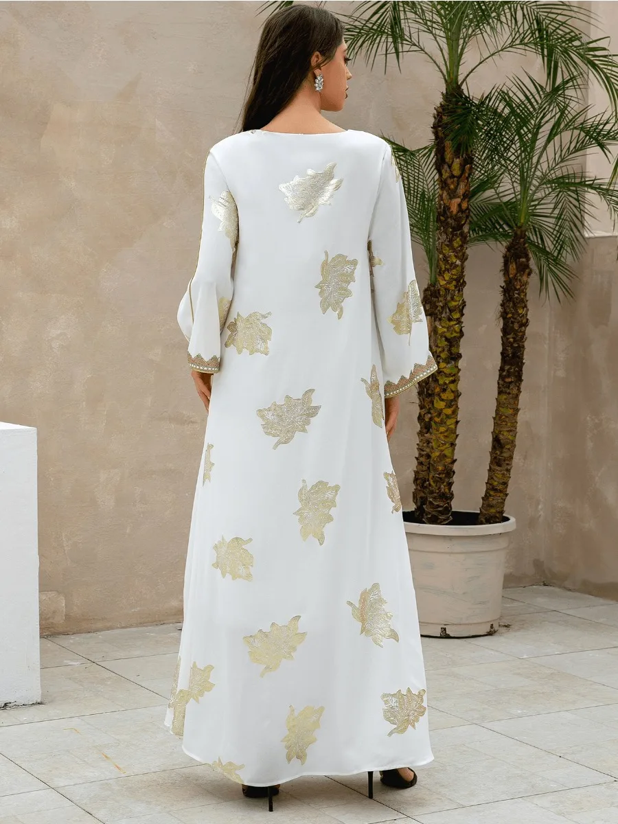 Vestido musulmán Eid para mujer, Abaya de fiesta con cuello en V, Abayas árabes de Dubái, Jalabiya, caftán, túnica larga, 2024