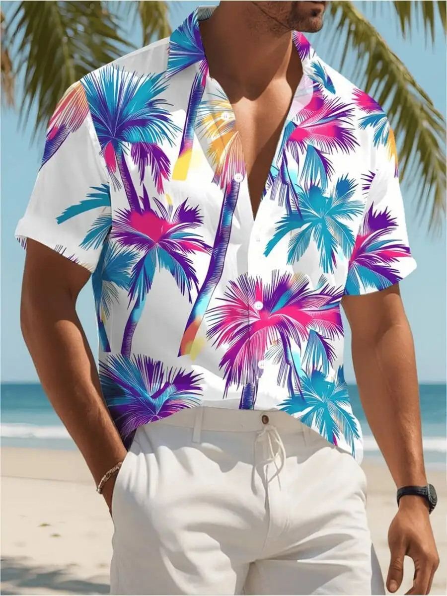 Men's Tropical Palm Tree Gradient Print Shirt