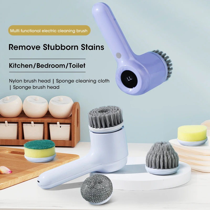 Rechargeable Cordless Electric Scrubber for Bathroom & Kitchen Tiles – 5 Rotary Brush Heads, EU Use (UA/ES/PL cleaning tools
