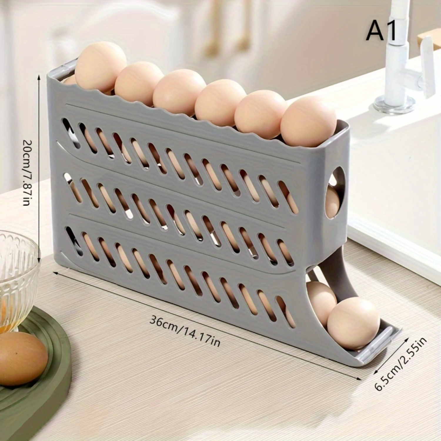 Fridge Side Door Egg Holder Large Capacity Egg Holder 4-Tier Auto Rolling Egg  Rack For  Countertop Cabinets