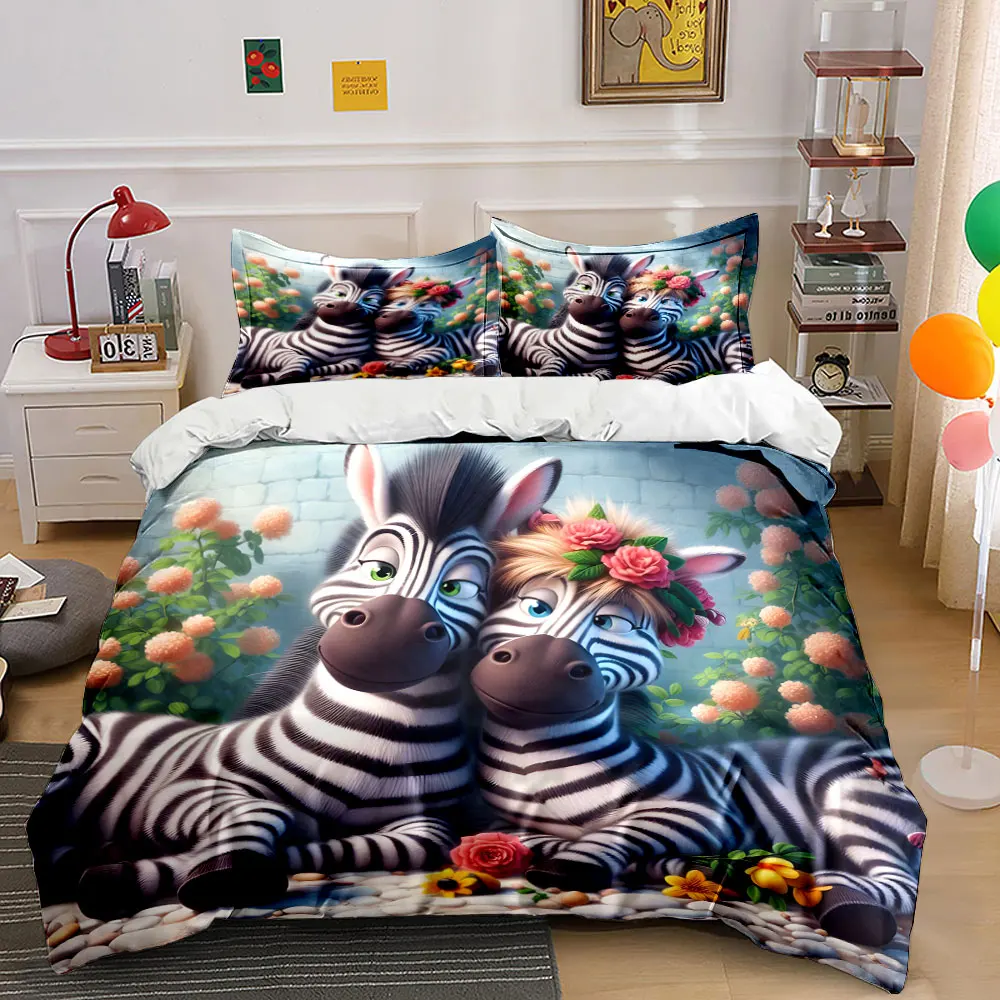 

Zebras Relaxing Amid Floral Scenery Print Soft Comfortable Duvet Cover Bedding Set Included 1*Duvet Cover 2*Pillowcases