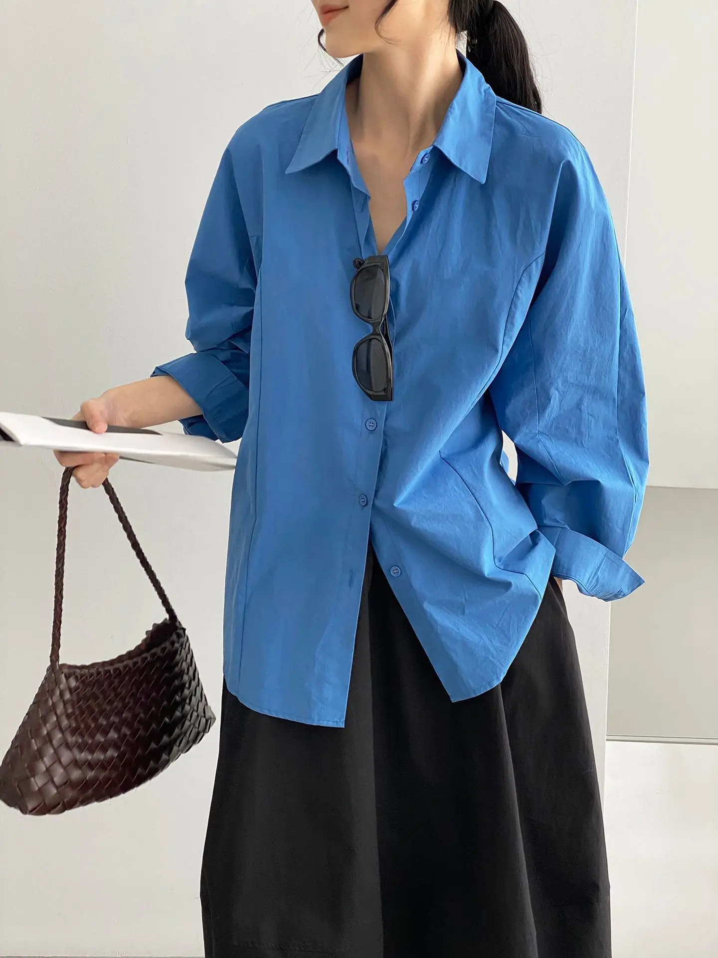 Women Autumn Pink Blouses Casual Turn Down Collar Fashion Womens Blue Tops And Blouses Fashion Shirts Blusas Roupa Feminina view 3