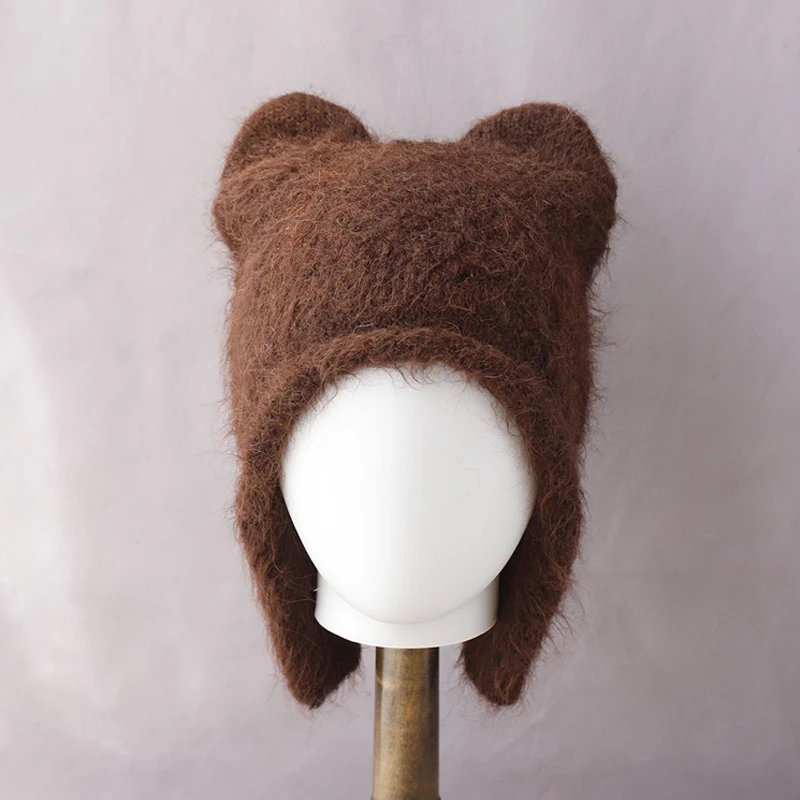 

Hat Earflap Women Winter Knit Bomber Beanie Ears Warm Accessory For Girls Cold Weather Autumn Outdoor Skiing Sports Holiday