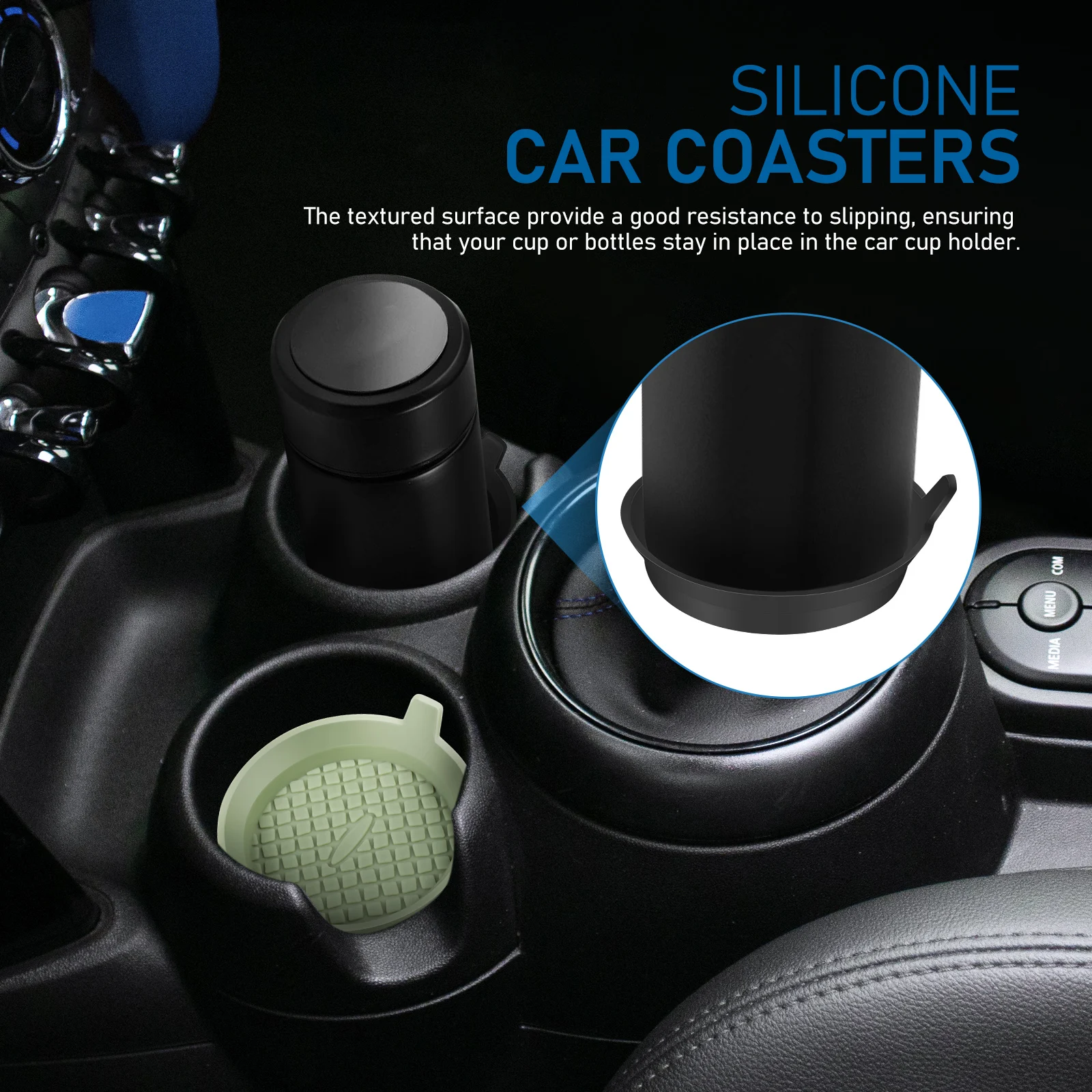 

4 pcs Car Cup Coasters Silicone Pad Non Slip Black Matcha Universal Size Vehicle Accessories Drink Mats Protect