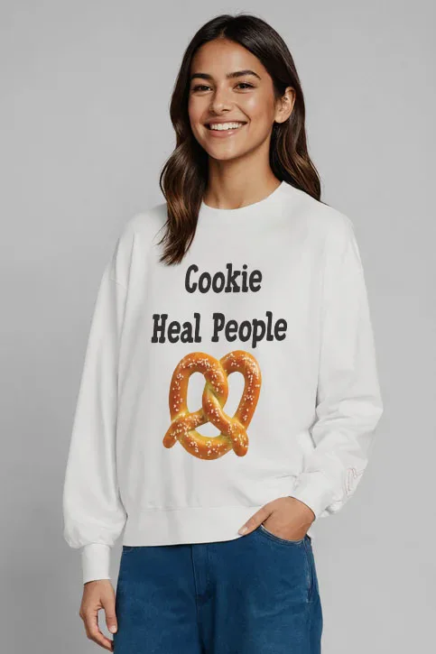 Cookie Heal People Pattern Print Crew Neck Sweatshirts 2025 New Women's Oversized Clothes