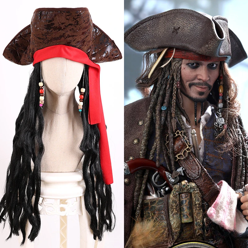 Pirate Style Wig with Hat & Braids, Premium Synthetic Hairpiece for Stage Performances & Costume Parties, High-Fidelity Cosplay