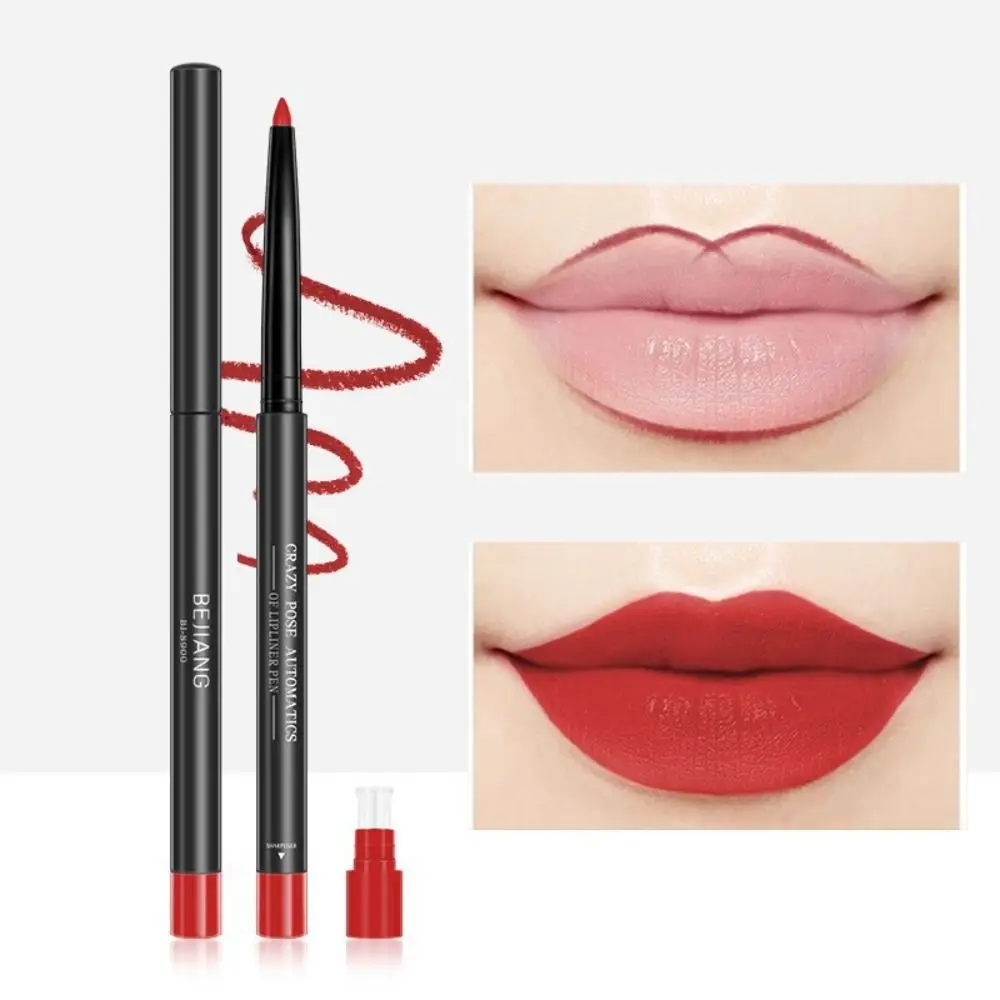 6 Colors Velvet Lipliner Pencil Cosmetics with Sharpener Automatic Rotary Lip Liner Long Lasting Pink Red Brown