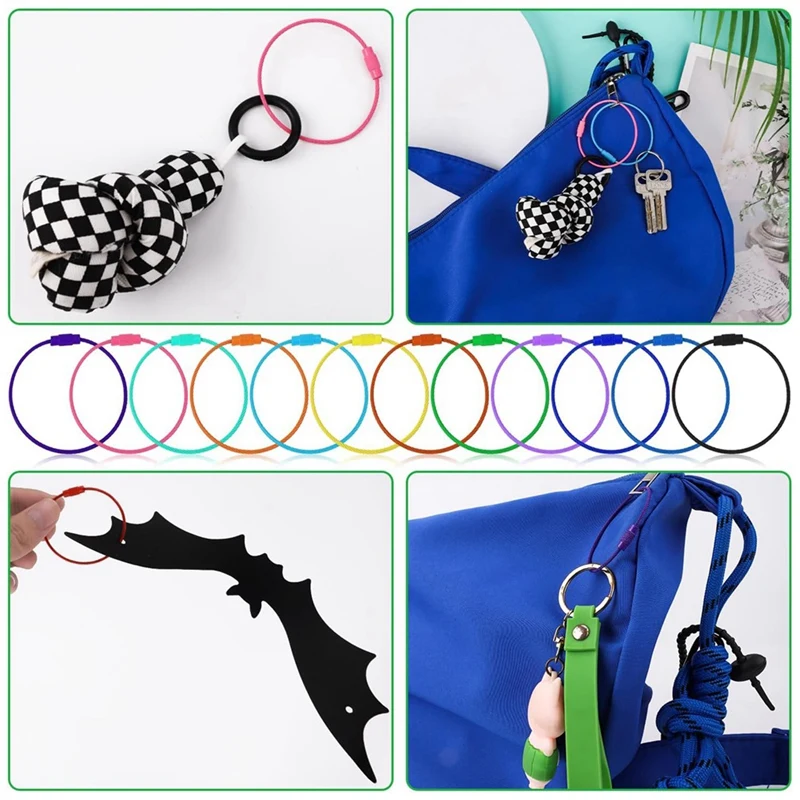 120Pcs Cable Wire Key Chain With Screw Lock, 6 Inch For Outdoor Hiking (12 Colors)